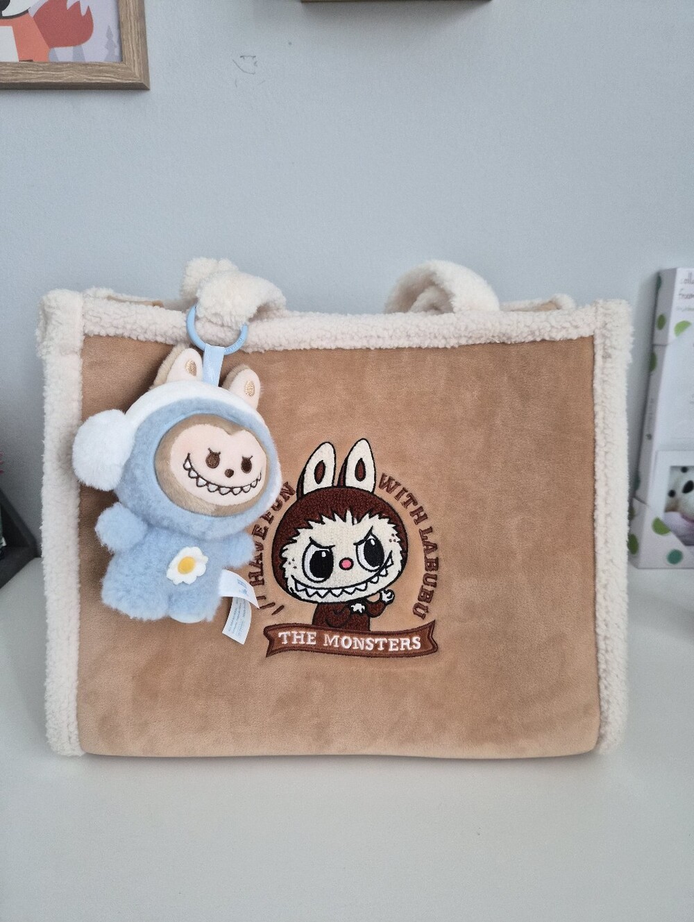 PopMart PopLand Labubu Plush Tote Bag - Light Brown